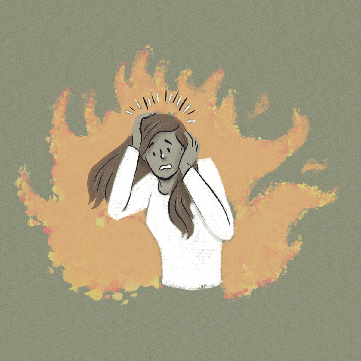 Illustration of woman consumed by anxiety