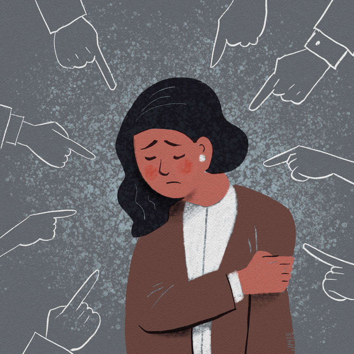 Illustration of fingers pointing at woman who feels ashamed