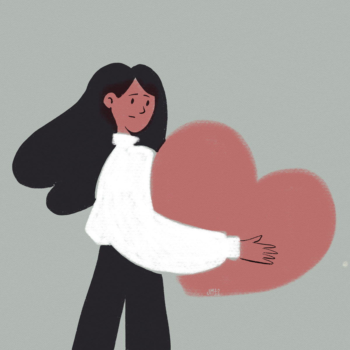 illustration of woman carrying a Valentine's Day heart