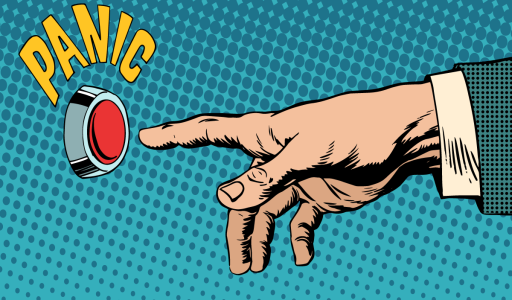 Illustration of person pushing panic button related to panic attack
