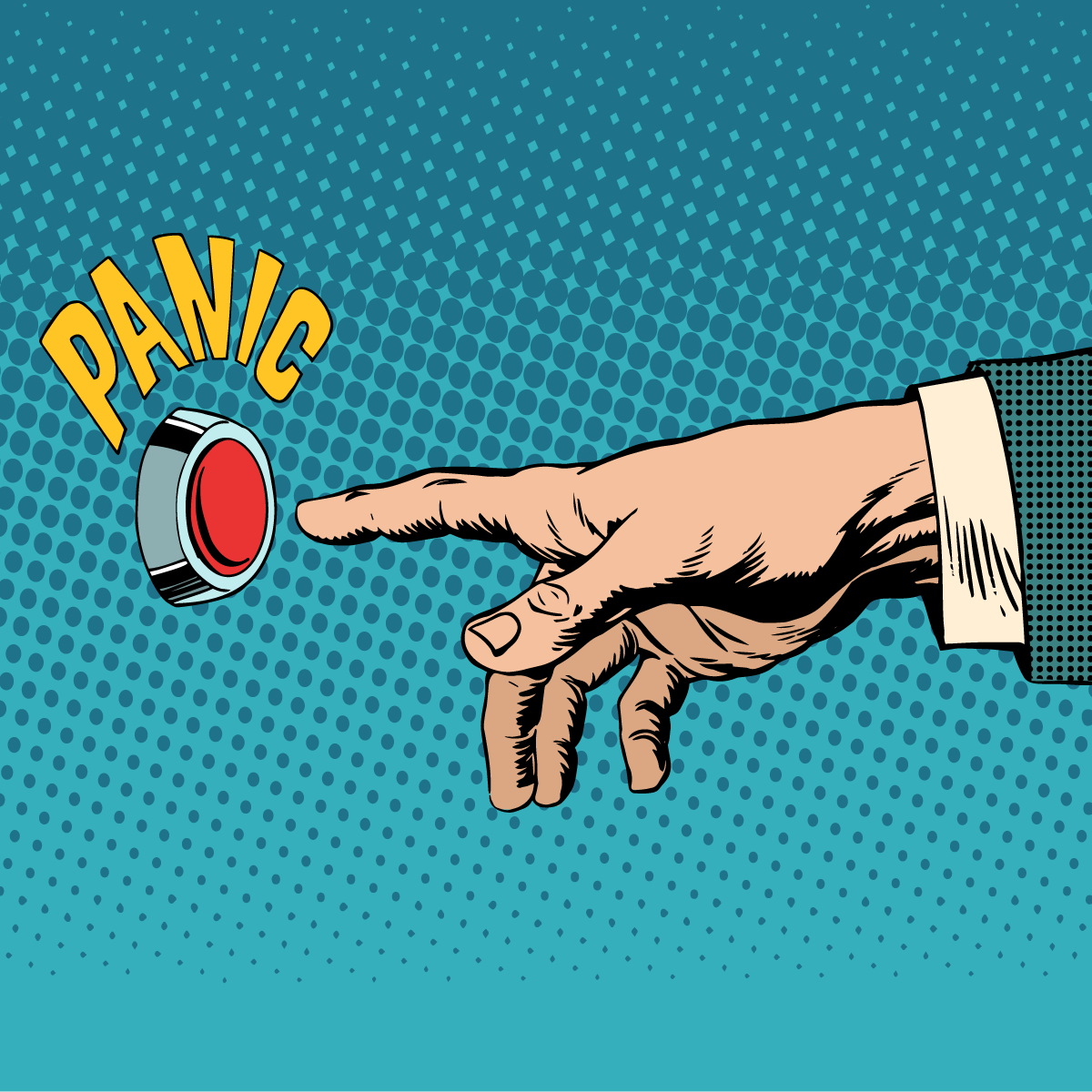 Illustration of person pushing panic button related to panic attack