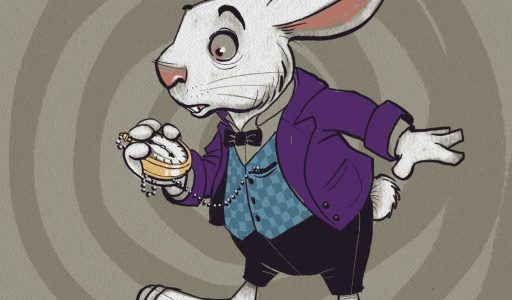 Illustration of white rabbit checking watch to help with time blindness