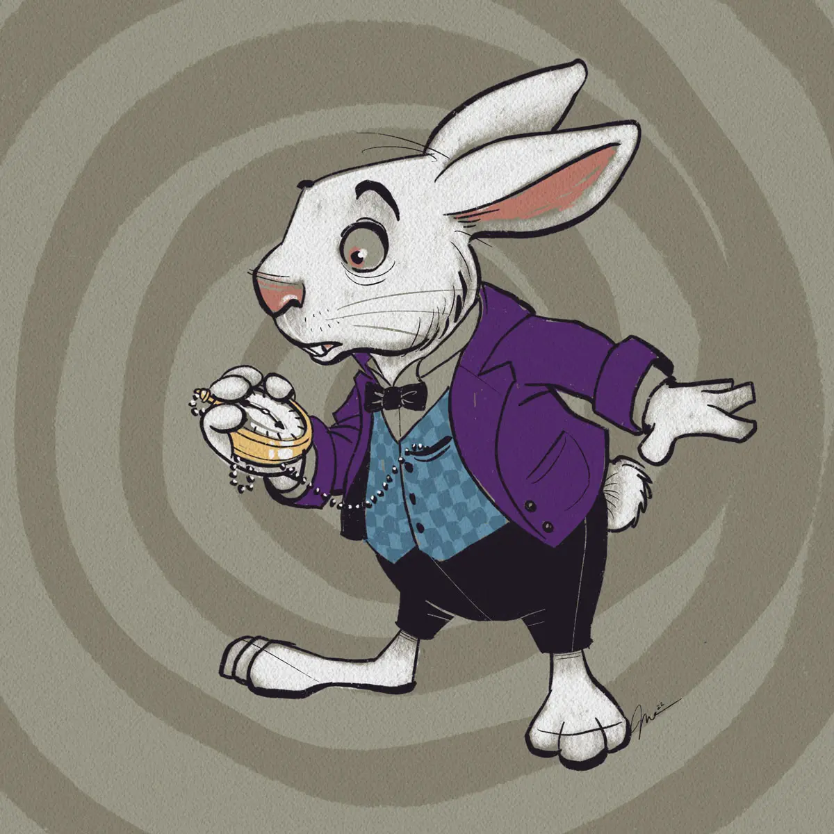 Illustration of white rabbit checking watch to help with time blindness