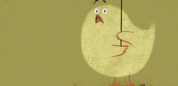 Illustration of Chicken Little trying to stop catastrophizing