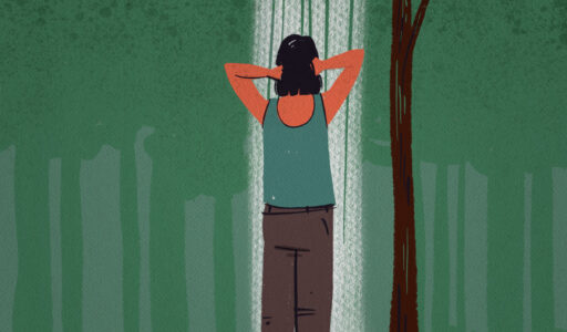 Illustration of person engaging in forest bathing