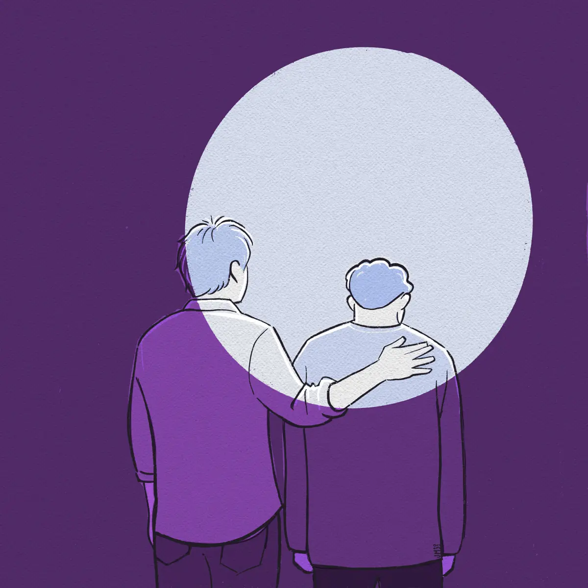 Illustration of parent comforting depressed boy at risk for teen suicide