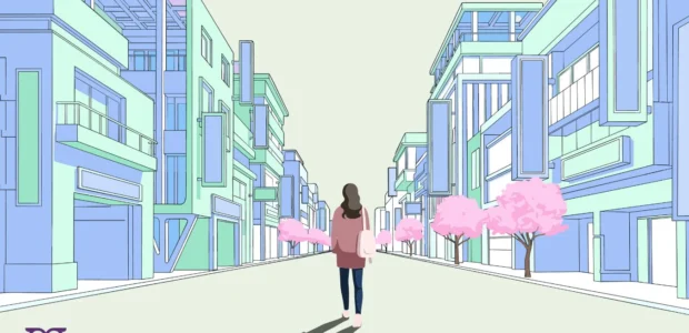 A lonely person walks along an empty city street.