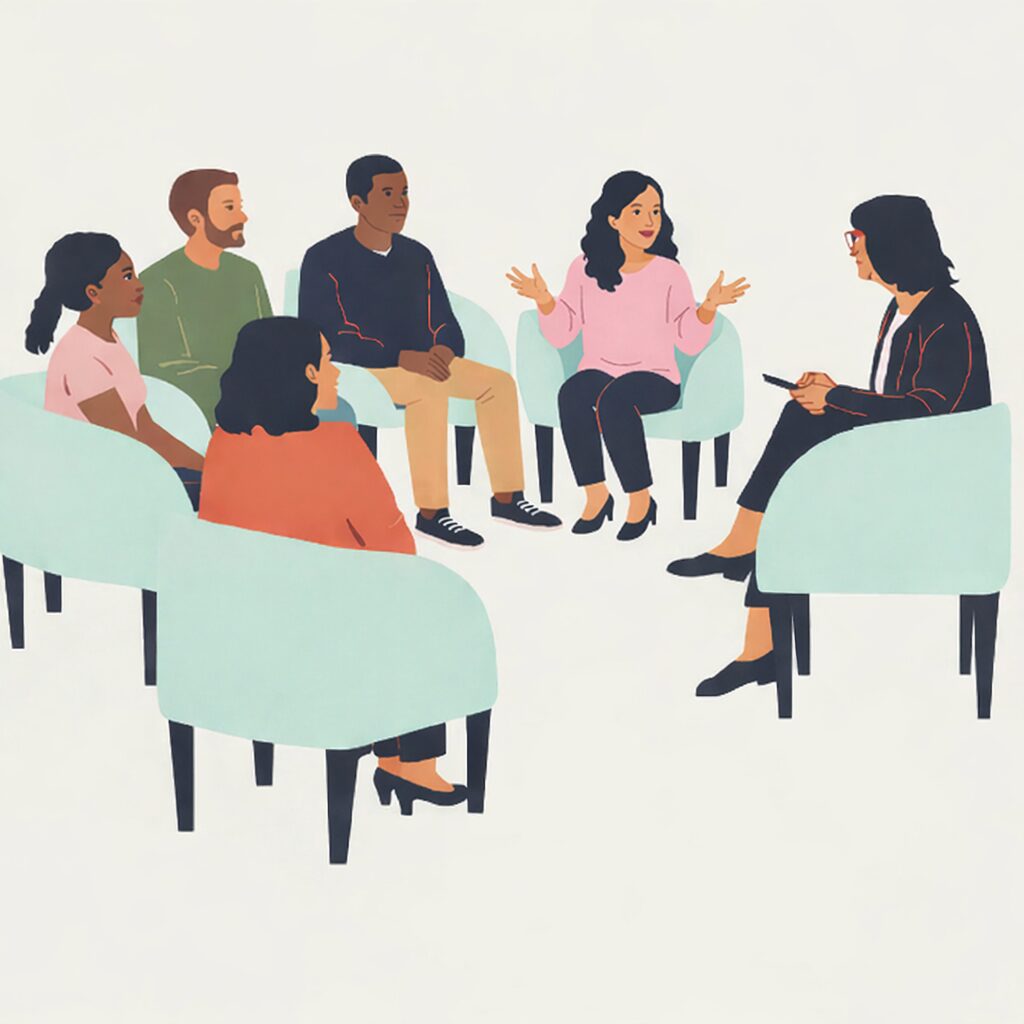 IOP group therapy for a diverse group of people wanting intensive outpatient programs for mental health care