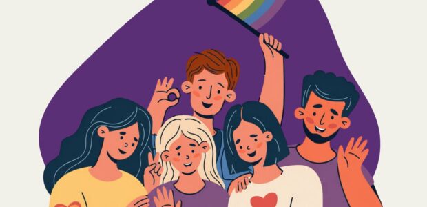LGBTQ+ young people waving a pride flag