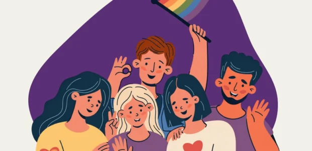 LGBTQ+ young people waving a pride flag