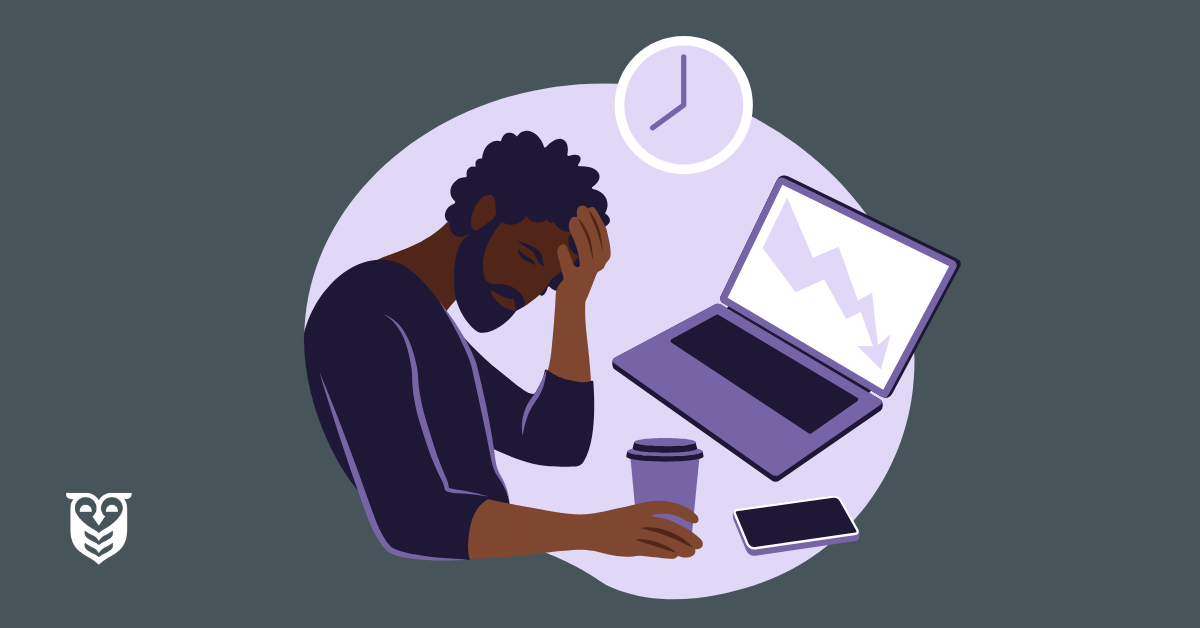 Man experiencing burnout tries to work and can't