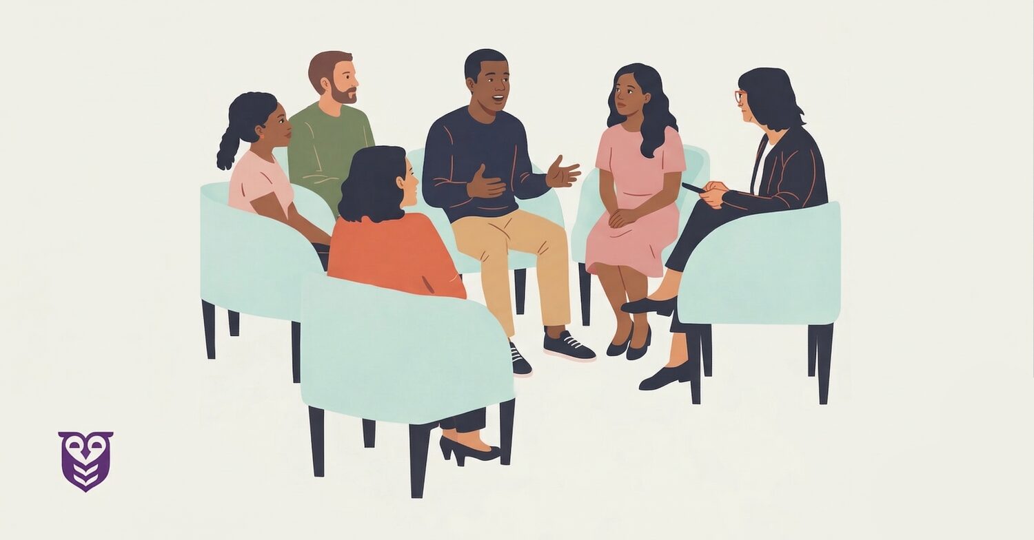 A group of people benefit from group therapy as part of an IOP program.