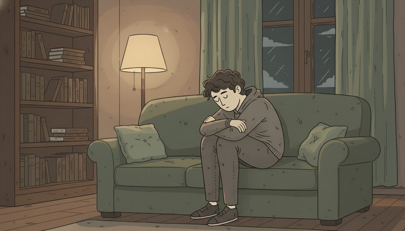 Young man is sad and alone.