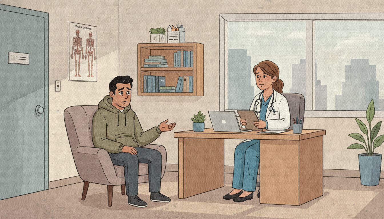 A depressed man gets help from his primary care doctor as a first step. 