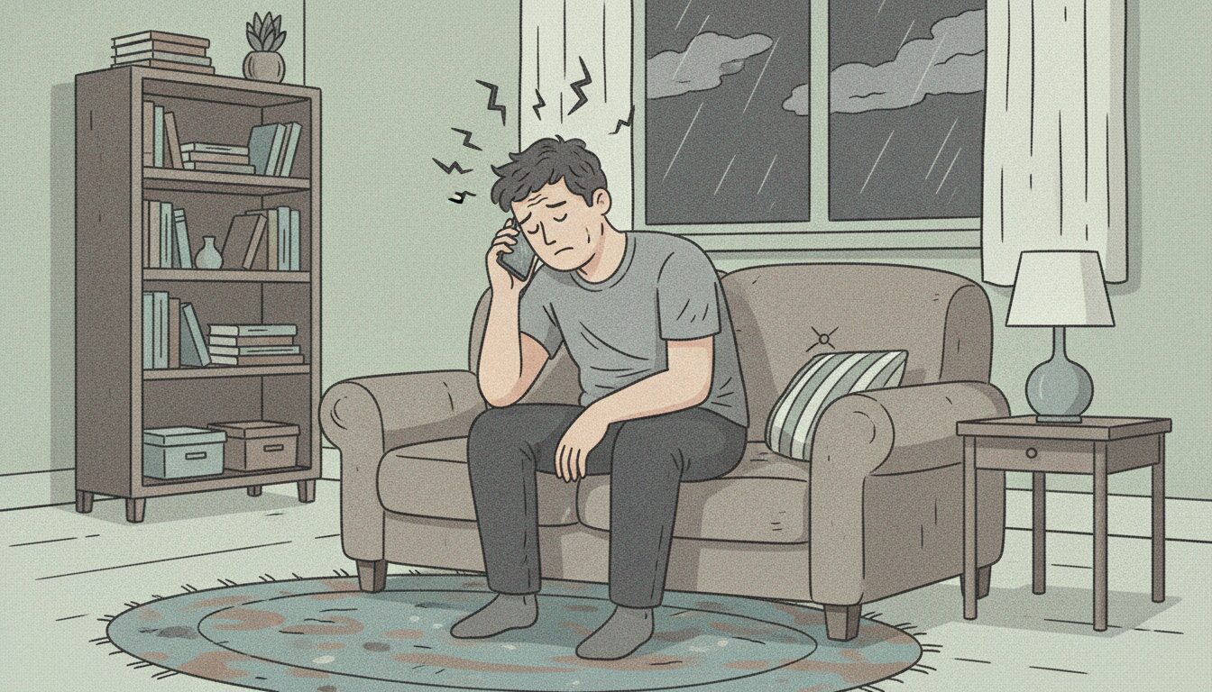 A man in distress is picking up the phone to call Athena Care for PHP help.
