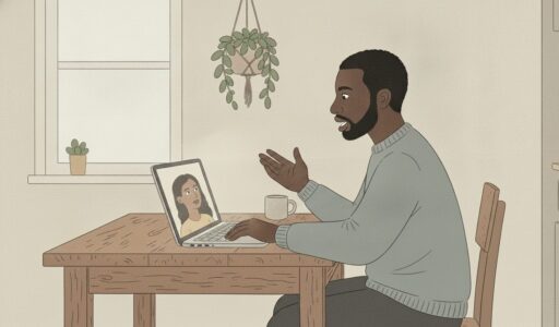 A man talks to his therapist over telehealth