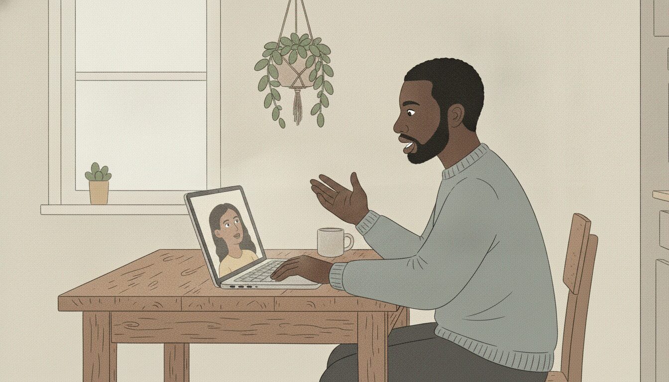 A man talks to his therapist over telehealth