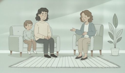 A parent and child go to a mental healthcare provider's office to get help.