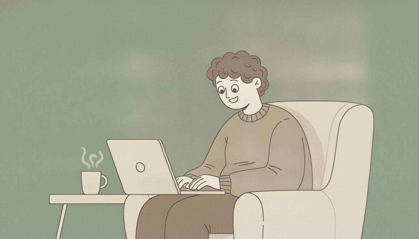 A man is on his computer and looks excited and engaged.